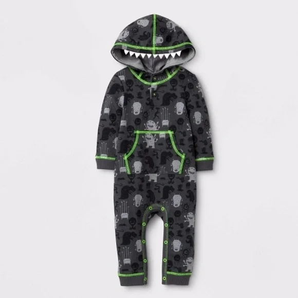 CAT & JACK MONSTER OVERALLS - GREY SIZE 0-3M (NEW WITH TAGS)