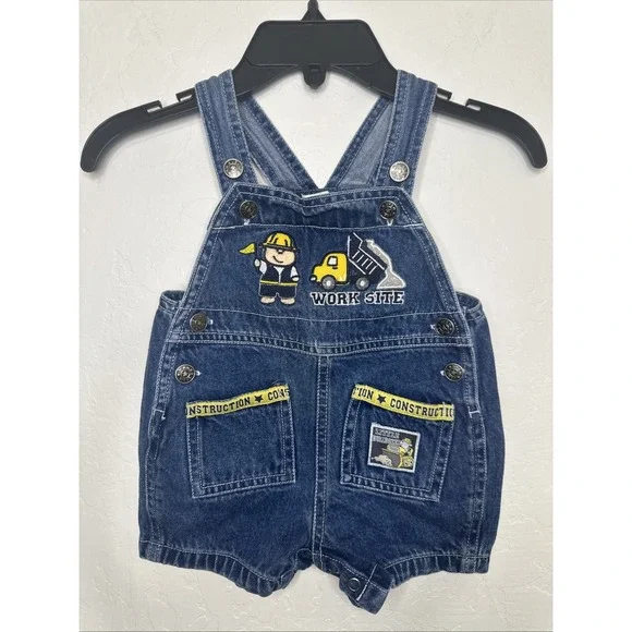 Vintage Baby 6-9months Shortalls Y2K Construction Little Bulldozer Work Site‎