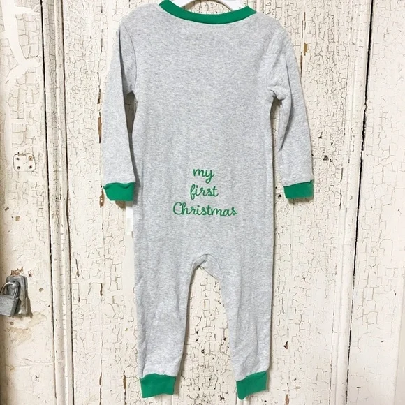My First Christmas organic embroidered full zip onesie
