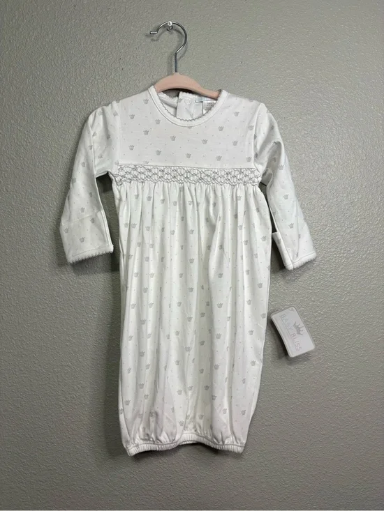 Baby Bliss Hand-Smocked Crown Print Pima Cotton Gown NWT 3-6 Months Made in Peru