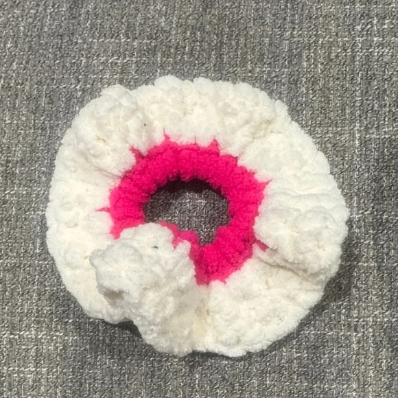 Hair Scrunchie Handmade by Me Pink and White