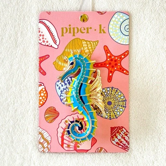 Piper K Blue & Lime Green Seahorse Hair Claw Clip