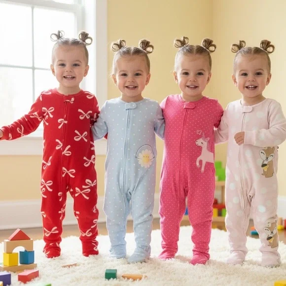 Carter's Kids 4 piece bundle- One Piece Footies - Red, Blue, Pink, White