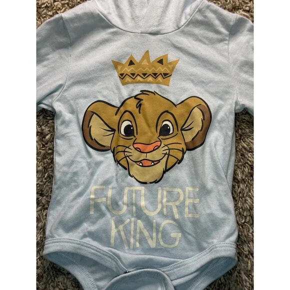 Disney Simba Future King Baby Bodysuit Hooded Blue Long Sleeve 18M Lion King
