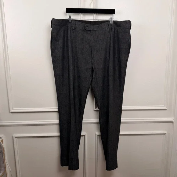 Oak Hill Perfect Fit Mens 46x32 Grey Windowpane Plaid‎ Dress Pants Trousers