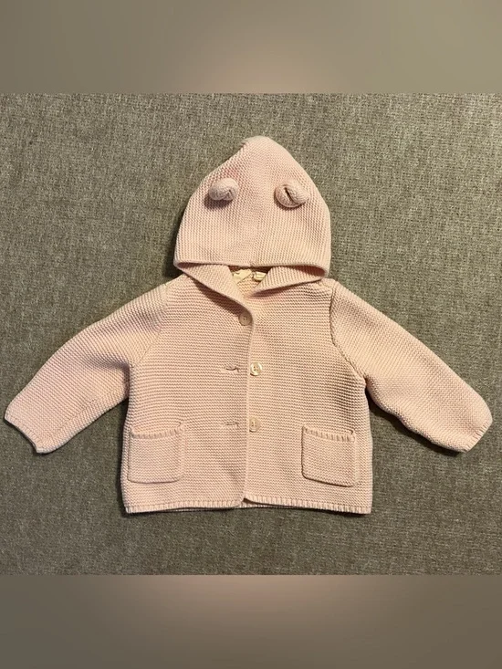 GAP Baby Hooded Knit Cardigan with Ear Accents - Pale Pink