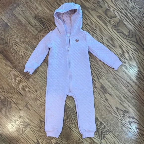 Baby Girl Quilted Hooded One Piece Suit. Size 24 Months. Excellent to Like New.