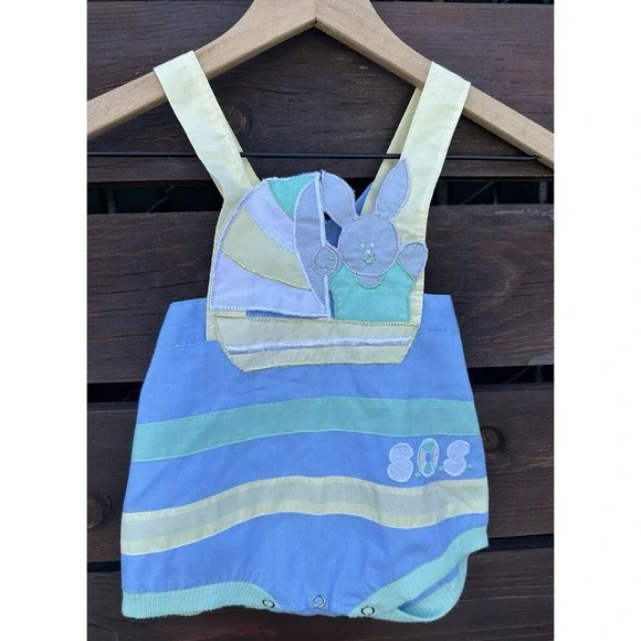 Vtg Hush Puppies Toddler Boy Sail Boat Jumpsuit Size 24 Months‎
