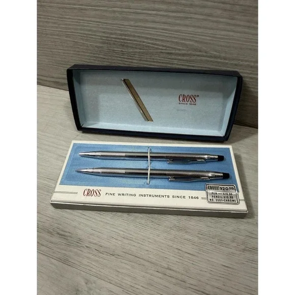 1987 Silver Cross USA Ballpoint Pen Pencil Set Original Box‎