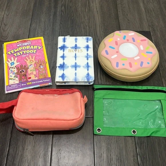 Bundle of girls pencil cases,Book of kids tattoos, and journal case