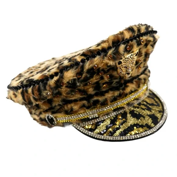 Festival Season! Nu Shuz Costumes Leopard Print Faux Fur Embellished Plush Hat
