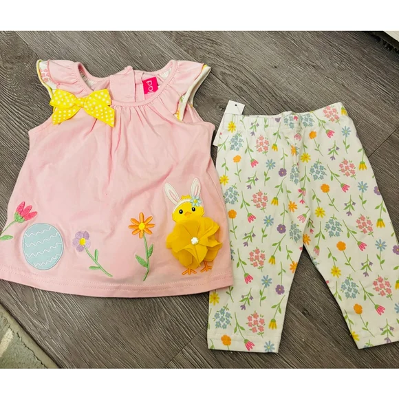 Googled Matching Set 3-6 Months Pink White Floral Easter
