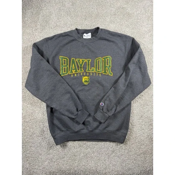 Champion Baylor University Bears Crewneck Sweatshirt Grey Yellow Green Size M