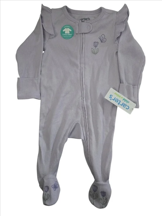 Carter's Child of Mine Purple Ribbed Ruffle Sleep 'N Play-Size 0-3Mos NWT