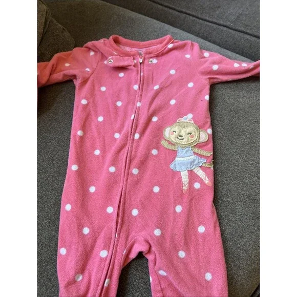 CARTERS Girls 18M Pink Polka Dot Fleece Sleeper Footie Pajama‎ Ballerina Monkey