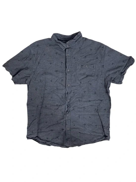 Hang Ten Short Sleeve Button Shirt Gray Palm Print Size L Casual