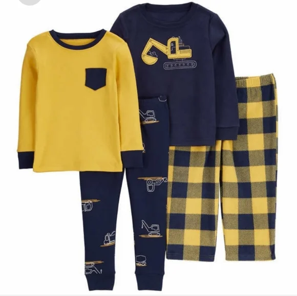 Carters Kids' 4-piece Pajamas nwt Construction pants long sleeves