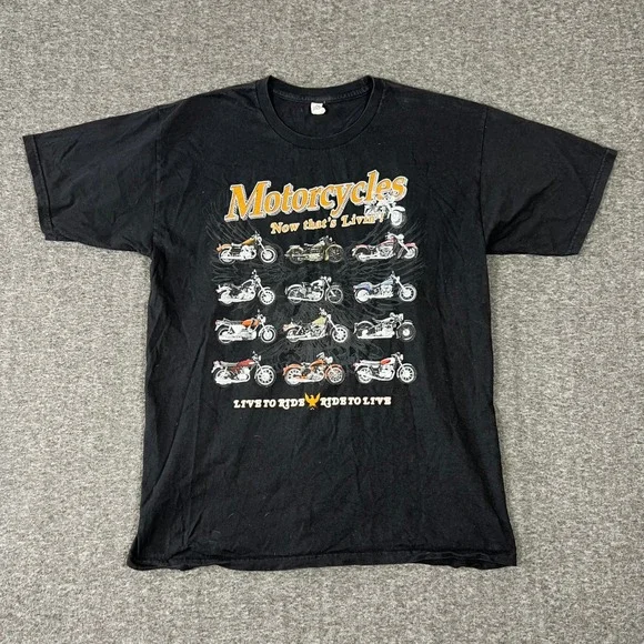 Vintage 2000s Motorcycle Graphic T Shirt Men's Large Live to Ride Black Alstyle