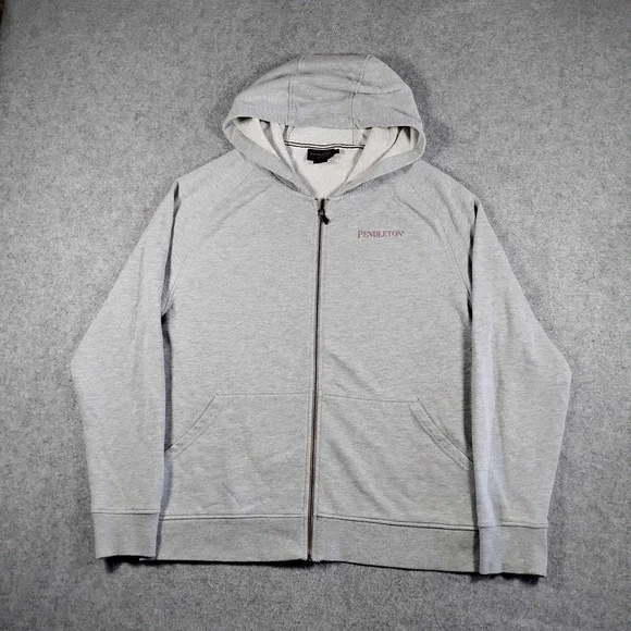 Pendleton Mens Gray Full Zip Hoodie Graphic Back Print Sweatshirt Size M