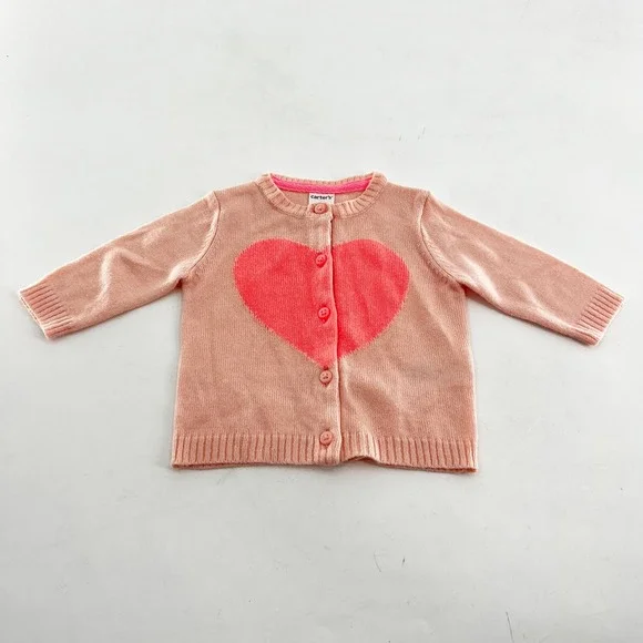 Carters Baby Girl Peach Pink Heart Knit Cardigan Sweater‎ 3 Months