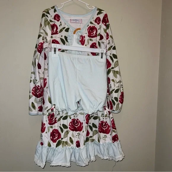 Sweethoney Floral Long Sleeve Nightgown with Ruffle Hem and Bloomers