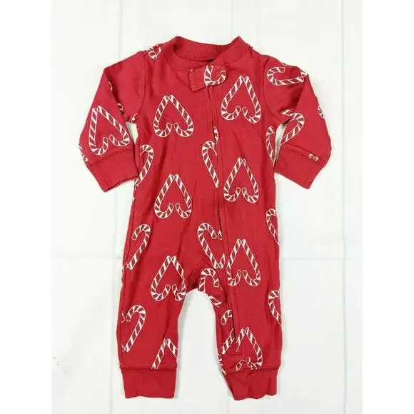Carter's Red & White Candy Cane Heart One-Piece Pajamas 0-3 Months