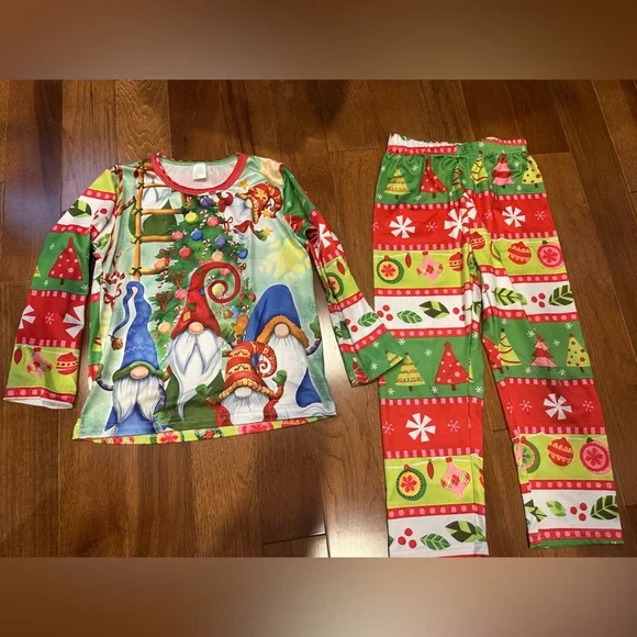 Colorful Holiday Gnome Kids Pajama Set (size 5)