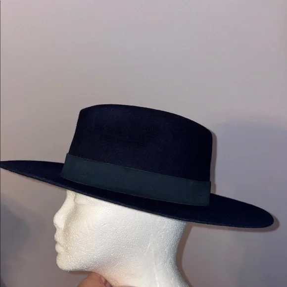 By Anthropologie Gemma Felted Rancher Hat Navy Blue 100% Wool Wide Brim Cowboy