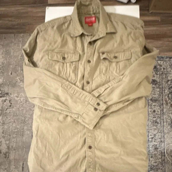Coleman Beige Long Sleeve Button-Up XXL Cotton Men Woven outdoors Heavyweight