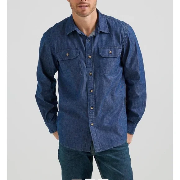 Wrangler Dark Blue Denim Button Down Shirt