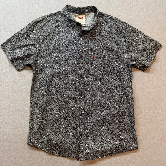 Levi's‎ Floral Black White Short Sleeve Button Down Shirt Men Size L
