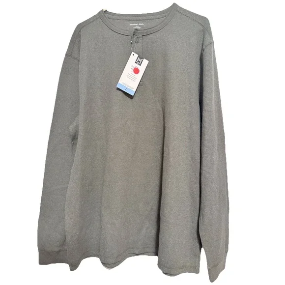 NWT Members Mark Thermal Henley Mens Large Waffle Green Long Sleeve Stretch