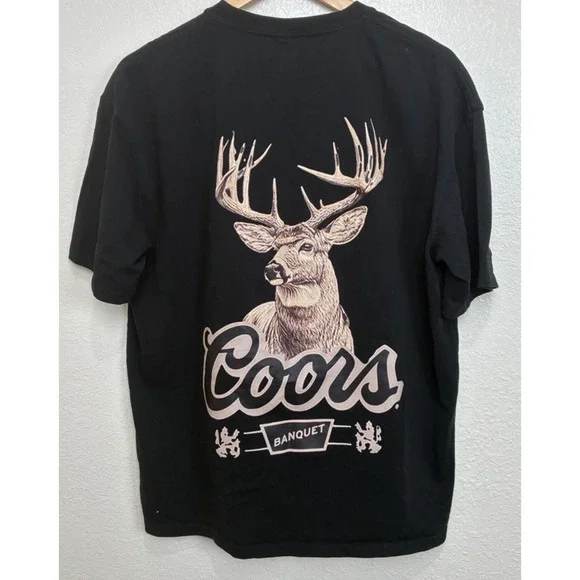 Coors Banquet Beer Short Sleeve Black Shirt Outdoor Big Buck Hunting‎ Size L