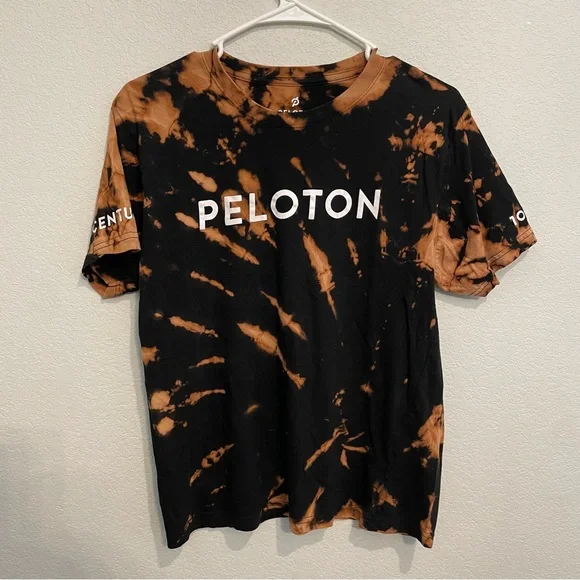 Peloton Tie Dye Tee Black Orange Logo Graphic Workout Shirt Small Activewear Top
