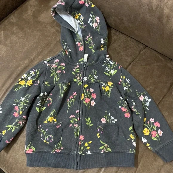Carter's Gray Floral Hoodie with Pockets 18M