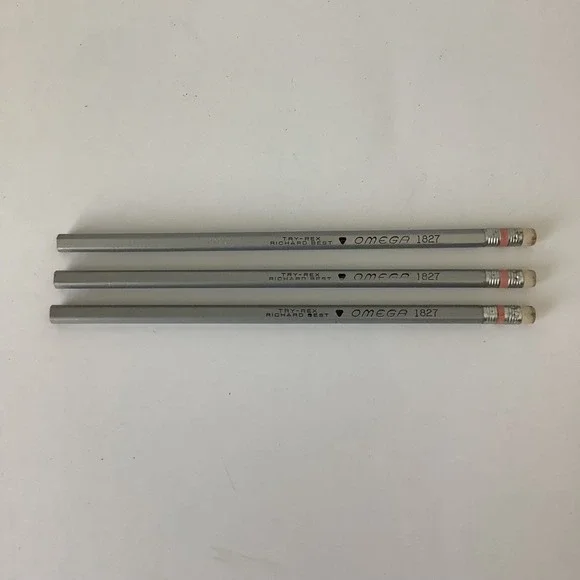 Richard Best Try Rex‎ Omega 1827 Pencils 3 Silver Body w/ Eraser Drawing Pencils