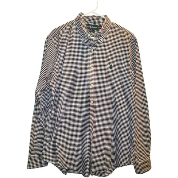 Ralph Lauren Purple Plaid Gingham Custom fit Button Down Shirt Size L