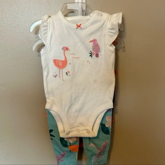 Carter's White and Pink Bodysuit with Green Pants‎
