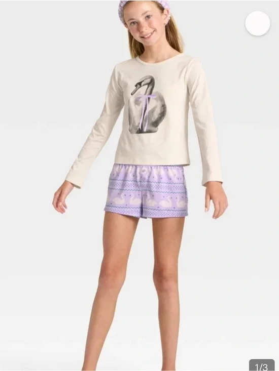 Art Class Girls L 10/12 Long Sleeve Pajama 3 Piece Set w/ Spa Headband NEW