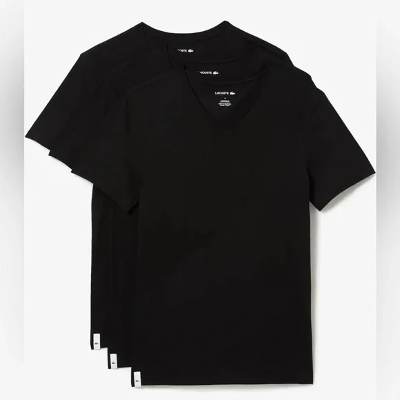 LACOSTE 3XL Men’s V-Neck Black Shirts 3-Pack Slim Fit XXXL Cotton