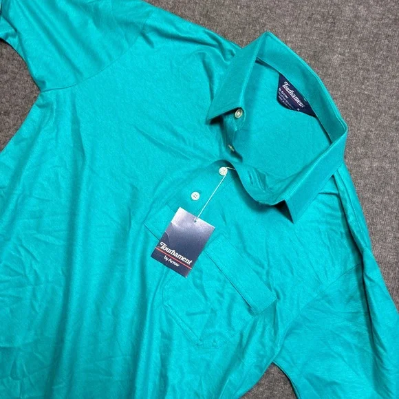 Tournament by Arrow Polo Shirt Mens Medium Teal‎ Short Sleeve Pocket Vintage