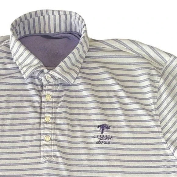 Johnnie-O Mens Cypress Ridge Golf Club Striped Polo Shirt‎ Purple White 2XL