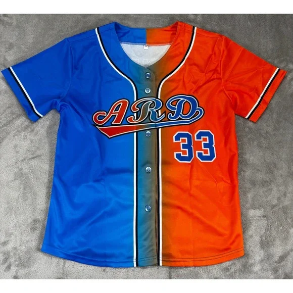 Unbranded Baseball Jersey Mens Size M Blue Orange Excellent Newbie 33 Graphic