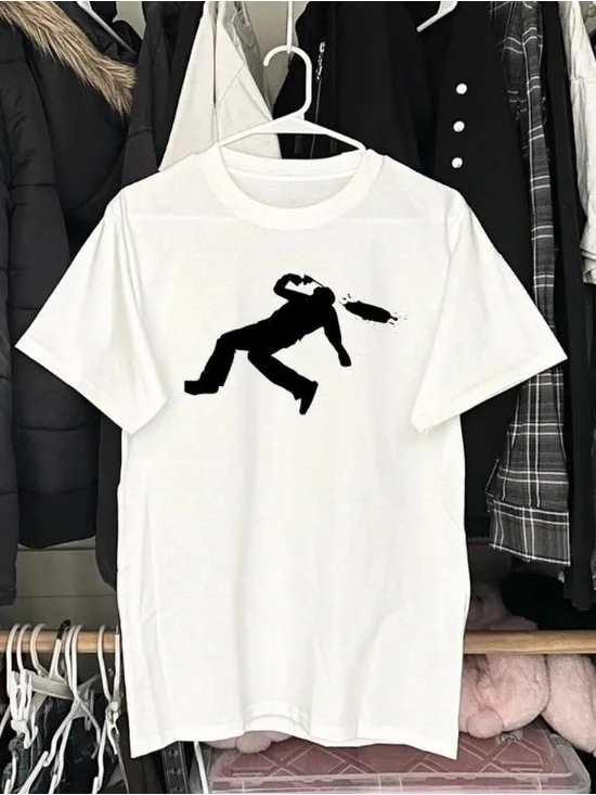 Abstract Funeral Character Pattern White T-shirt