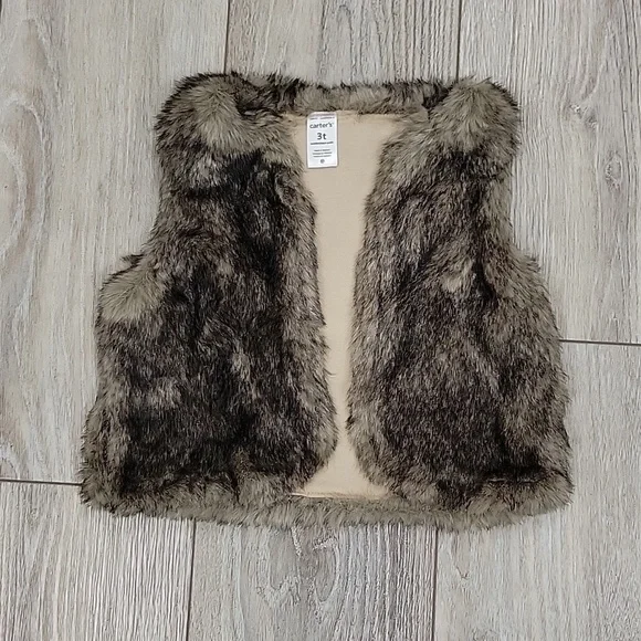 Carter's Little Girl Size 3T Brown Faux Fur Vest