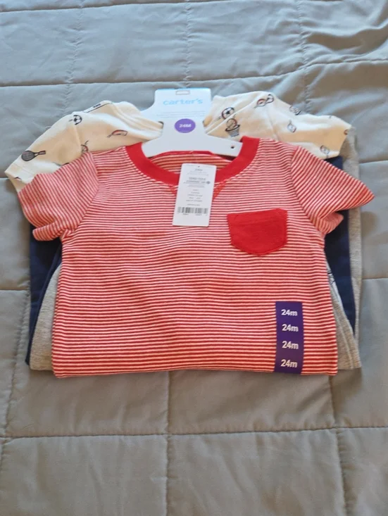 Carter's Red & White Striped Pocket Tee - 24M