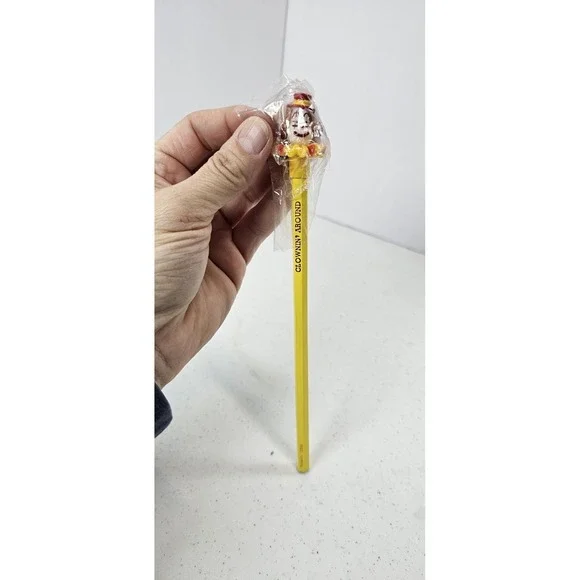 Vintage Clownin' Around New Wood‎ Pencil w/ Clown Topper School Office Carnival