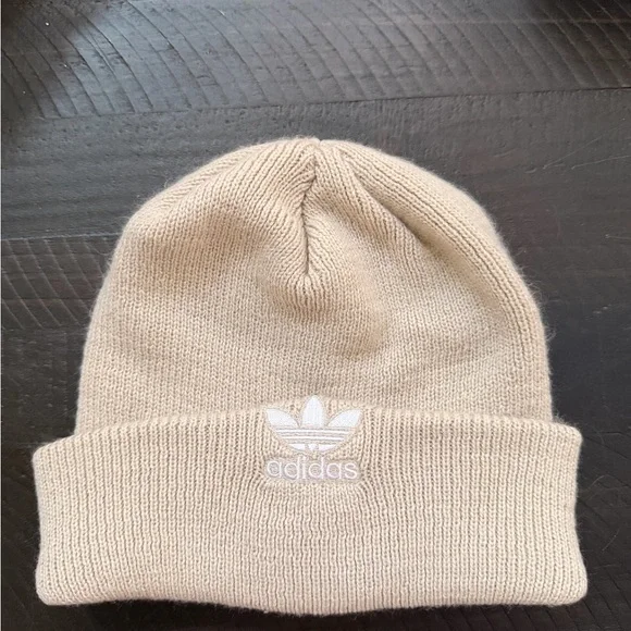 adidas Trefoil Knit Beanie in Light Beige