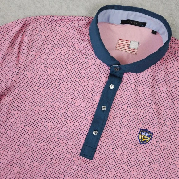 Greyson (Mens XXL) Pink Polo Golf Shirt Performance Stretch Patterned Sportswear