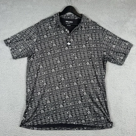 Pins And Aces Polo Mens 2XL Black Southwestern Golf Performance Stretch Shirt